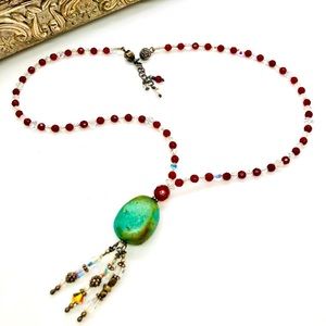 Vintage Turquoise Stone Crystal Necklace
